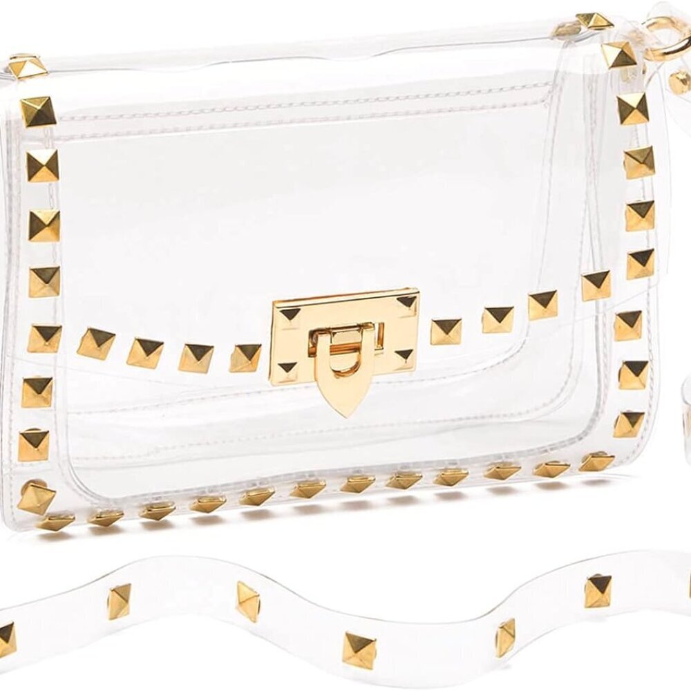Clear Purse for Women, Crossbody Bag Stadium Approved, Fashion Rivet Decor